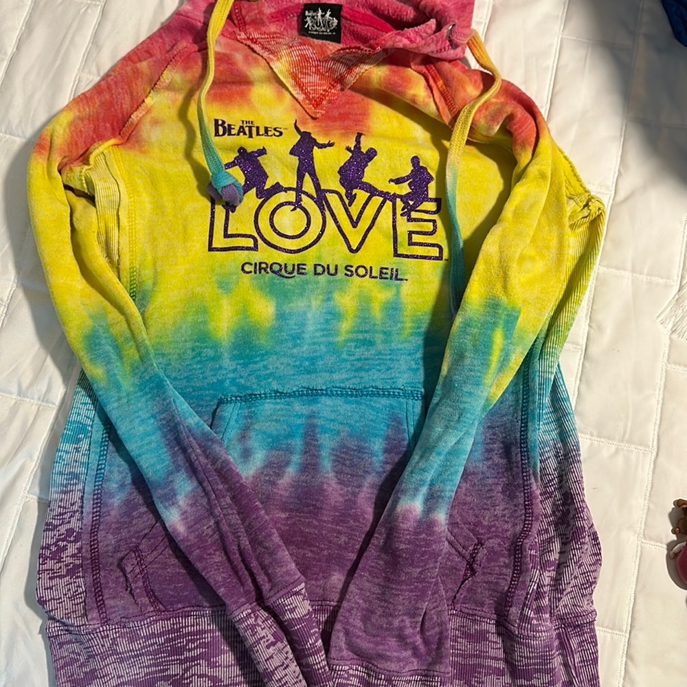 COPY - Tie dye Beatles LOVE cirque du soleil hoodie unisex size small